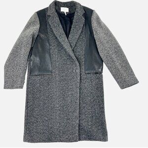 Sandro Paris Wool Blend Faux Leather Panel Coat Jacket Size 40